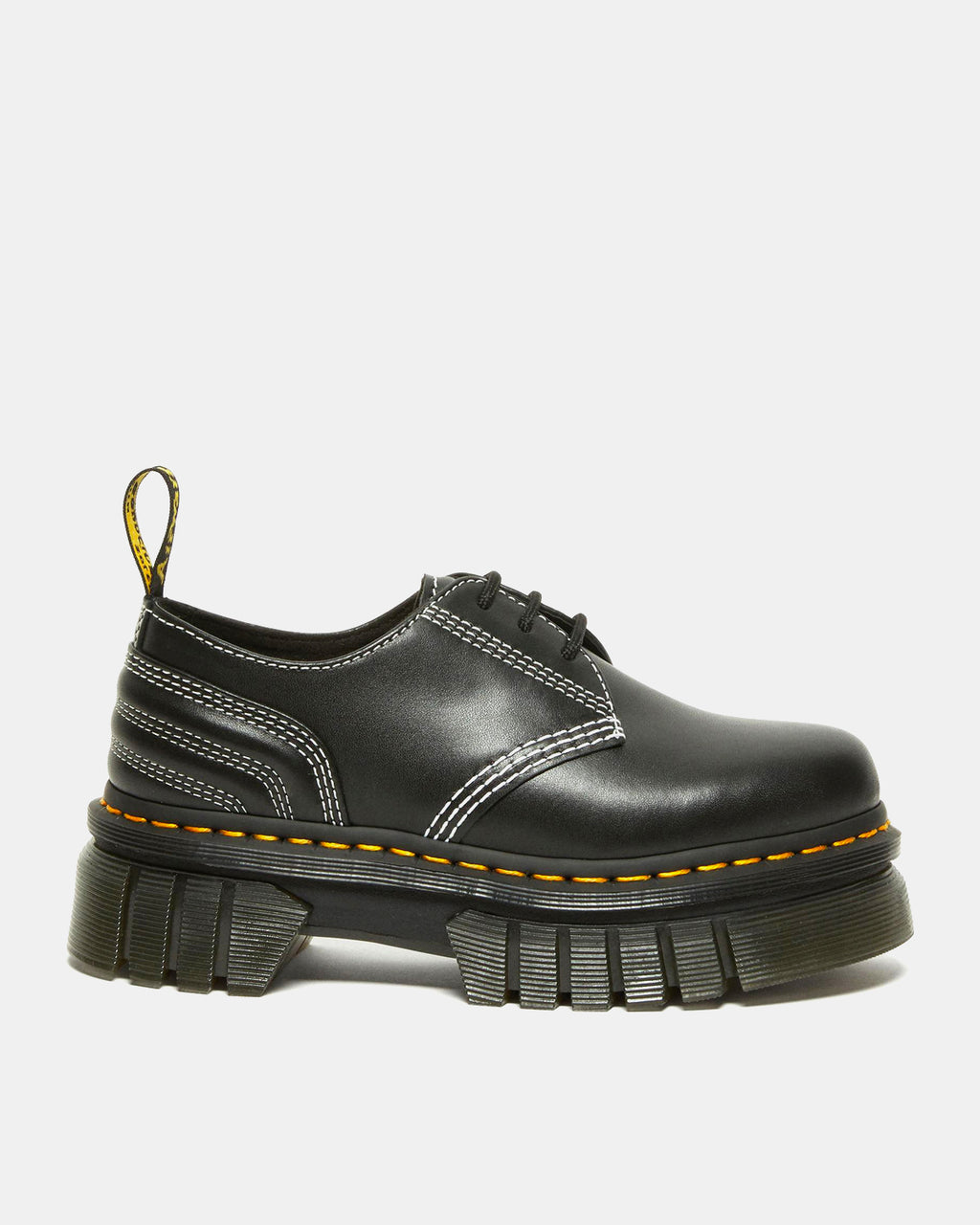 Audrick White Stitch Leather Platform Shoes in Black