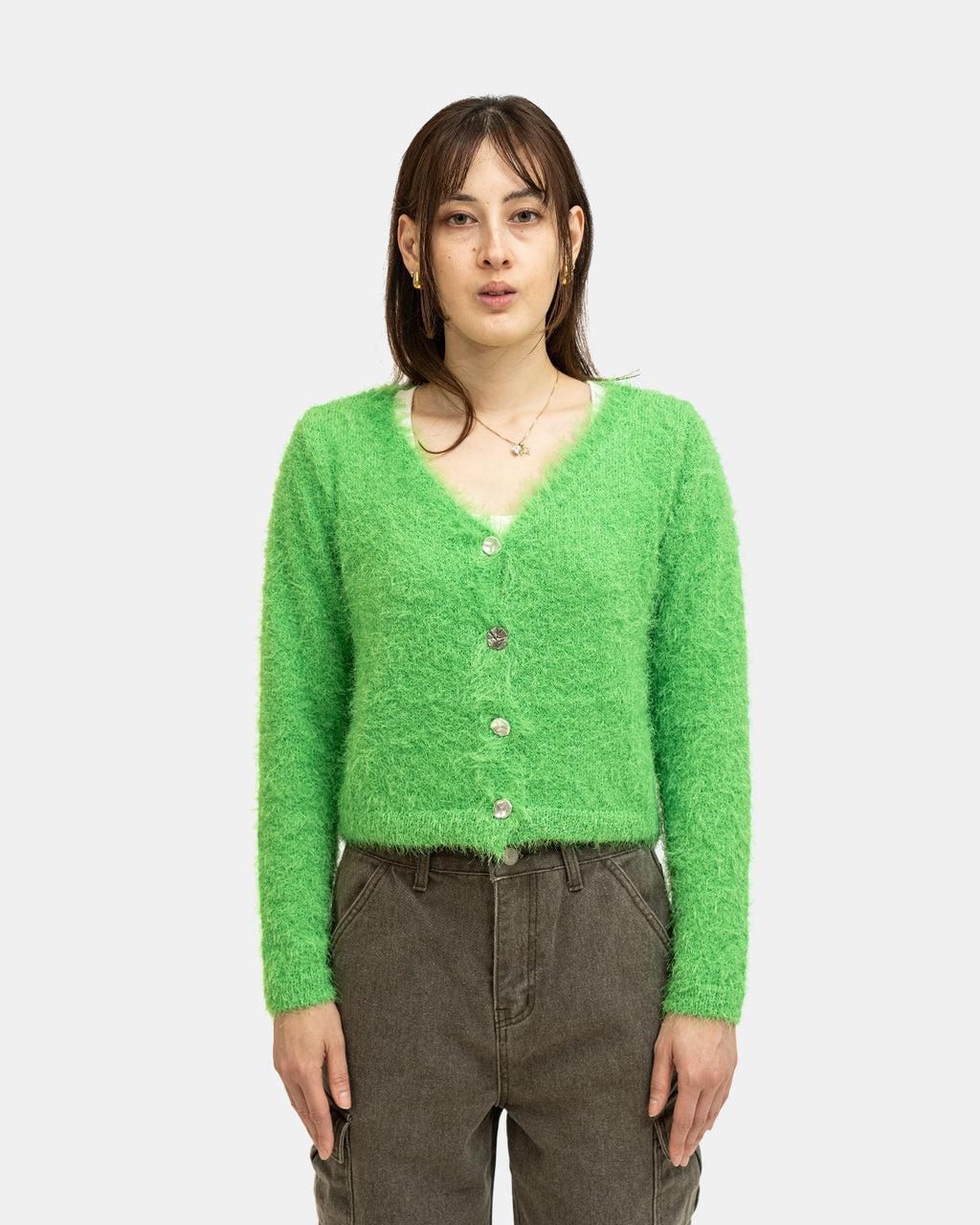 atmos Pink Colored Shaggy Knit Cardigan (Green)